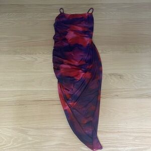NWT SHEIN Size S/US 4 Red & Purple Tie Dye Midi Cami Dress